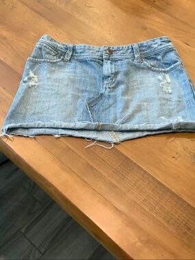 American Eagle Outfitters Light Blue Denim Waistband with Pink Script Logo